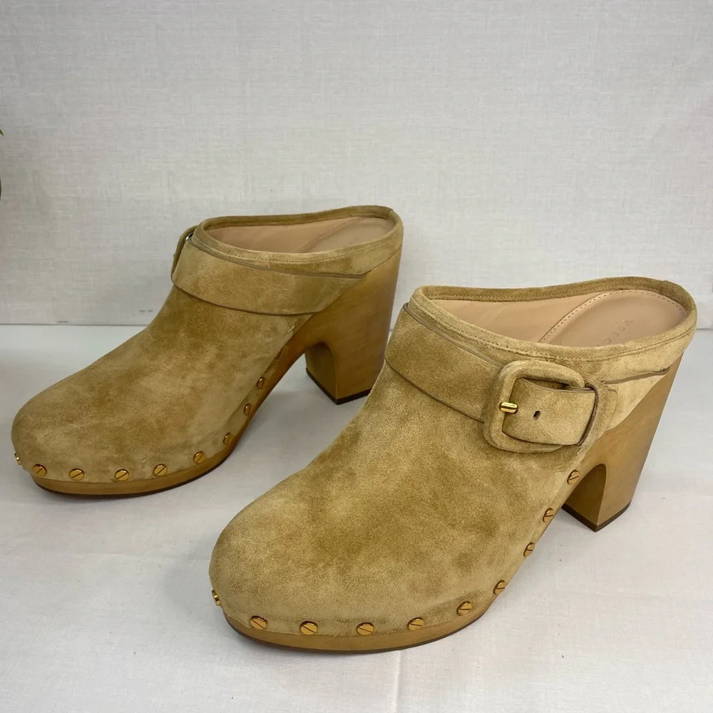 Veronica Beard Dacey Suede Studded Block Clogs in sand sz 10 M (F 655) - Picture 11 of 16